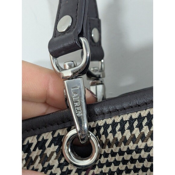 Lauren Ralph Lauren Vintage Houndstooth Brown Mini Tote British Inspired Bag - Picture 3 of 13